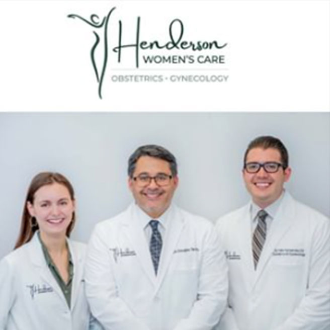 Henderson Women's Care logo on graphic with practice doctors and staff